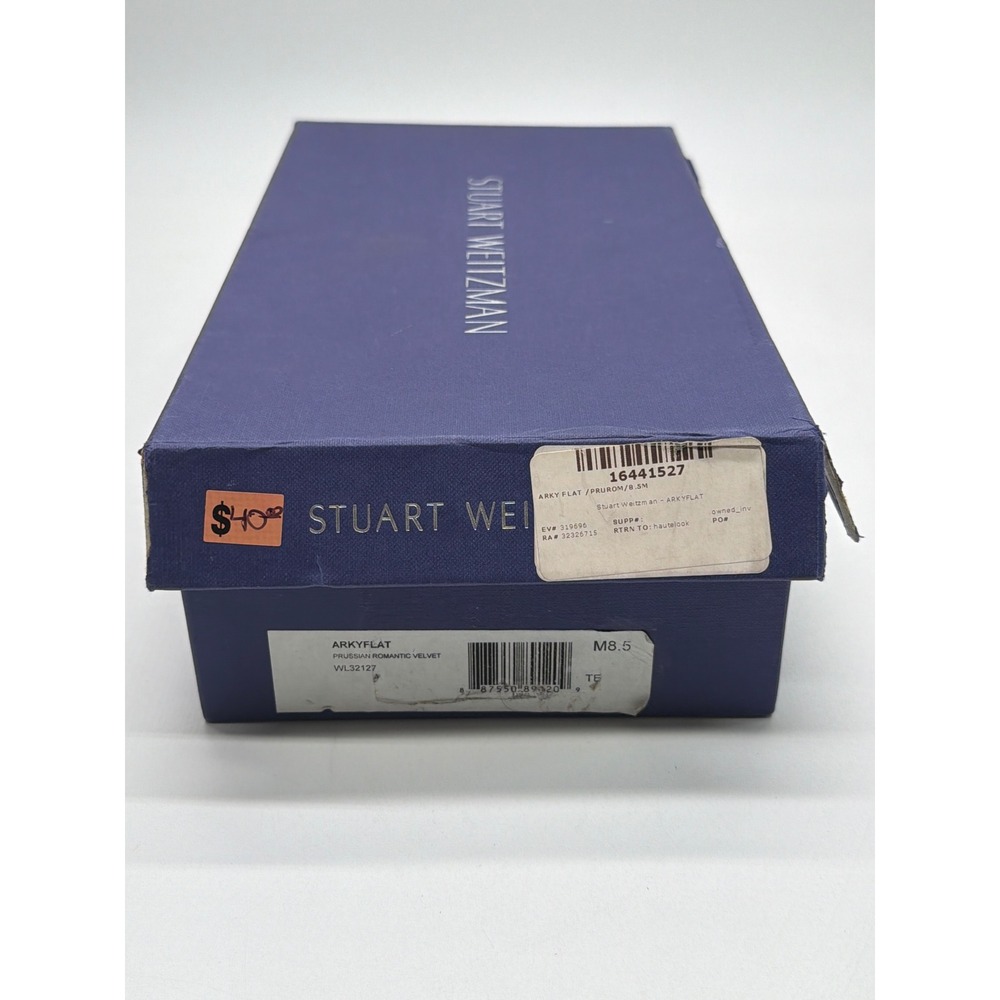 Stuart Weitzman Arky Prussian Romantic Velvet Floral Embossed Navy Loafers 8.5M